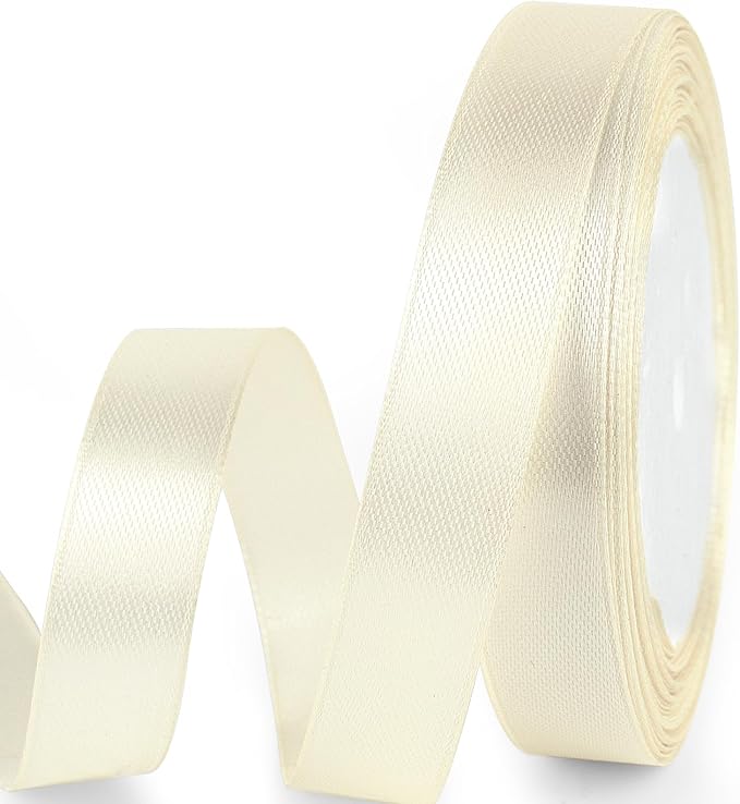 5/8" x 25 Yards Satin Ribbon, Ivory Silk Ribbon Ideal for Gift Wrapping, Floral Bouquets, Crafts, Wedding Party Decorations, Christmas and Sewing Projects