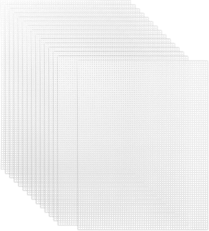 Pllieay 15 Pieces 7 Count Plastic Mesh Canvas Sheets, Eye Mesh for Embroidery, Acrylic Yarn Crafting, Knit and Crochet Projects, Make Dividers (10.5 x 13.5 inch, White)