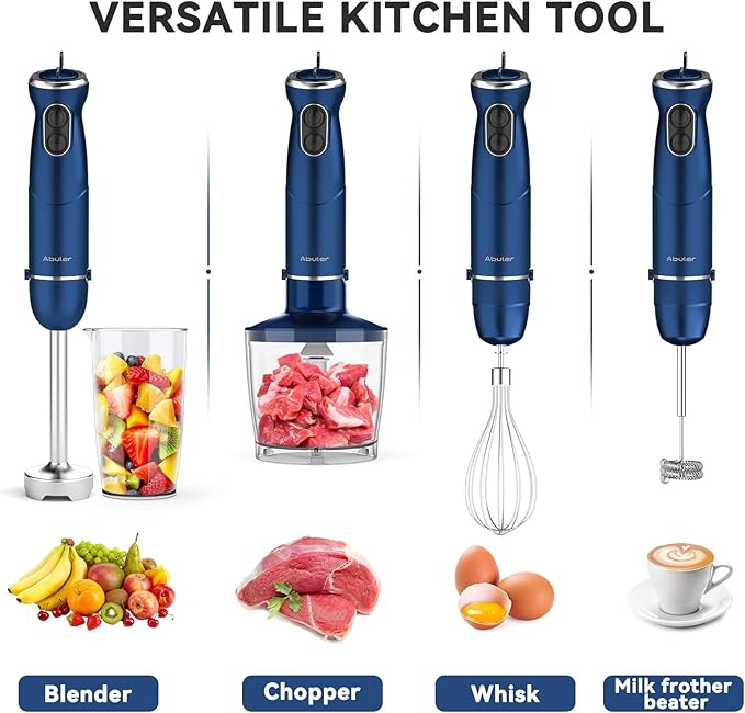 Immersion Blender Handheld 5 in 1 Hand Blender, 1000W Hand Mixer Stick, BPA-Free 12 Speed Handheld Blender 304 Stainless, Beaker, Chopper, Whisk and Milk Frother, Soup, Smoothies, Baby Food, Sauce