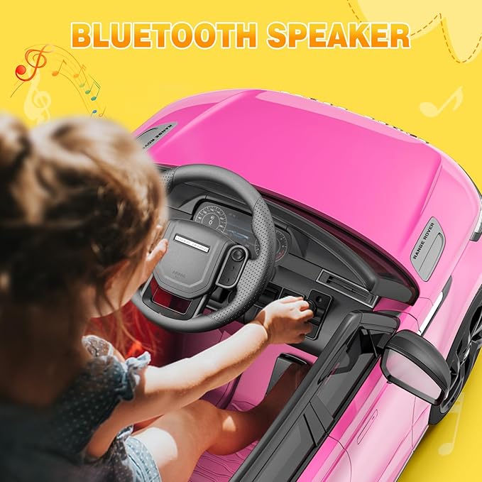 Hetoy Kids Ride On Car with Remote, Licensed Land Rover Kids Electric Car, Ride On Toys for Kids 3-8 with Mp3 Player, Rocking, Pull Rod, Pink