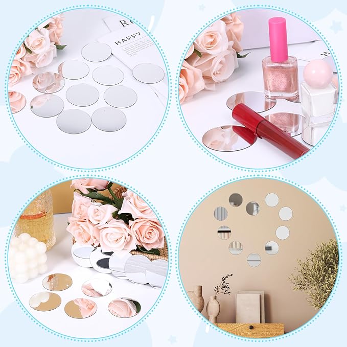 20Pcs Mini Acrylic Round Mirror Tiles Circles Craft Mirror Tiles Self Adhesive Mirror Stickers Decorative Mosaic Mirror Sheets for DIY Crafts, Wall Decor, Jewelry Making (2 Inch)
