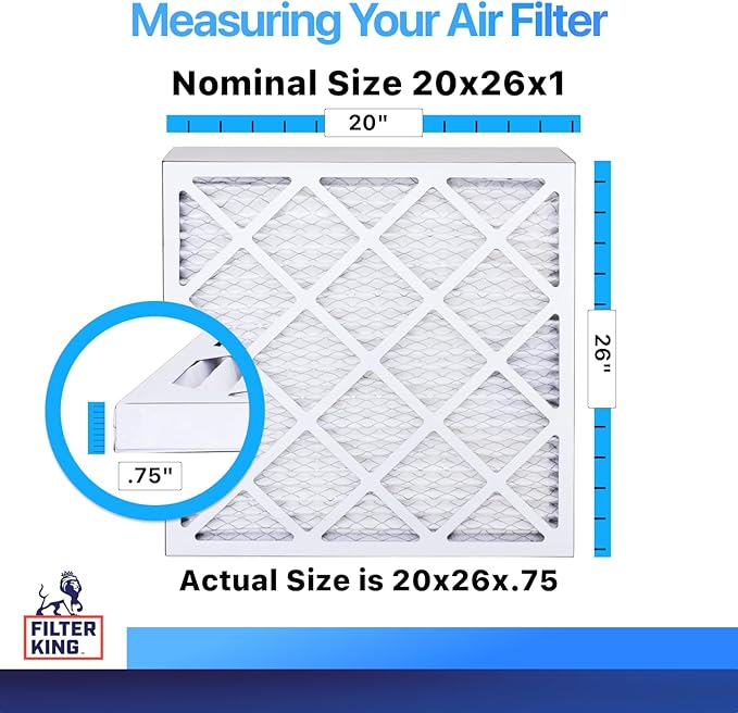 Filter King 20x26x1 Air Filter | 4-PACK | MERV 8 HVAC Pleated A/C Furnace Filters | MADE IN USA | Actual Size: 20 x 26 x .75"