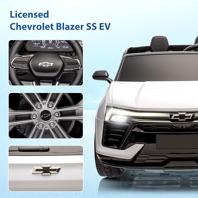 Jojoka Baby Car 24V 2-Seater SUV Licensed Chevrolet Blazer Ride On Toy w/Parent Remote Control,4xSpring Suspension, Wireless Music, Electric Vehicle Car for Kids Ages 3-8,White
