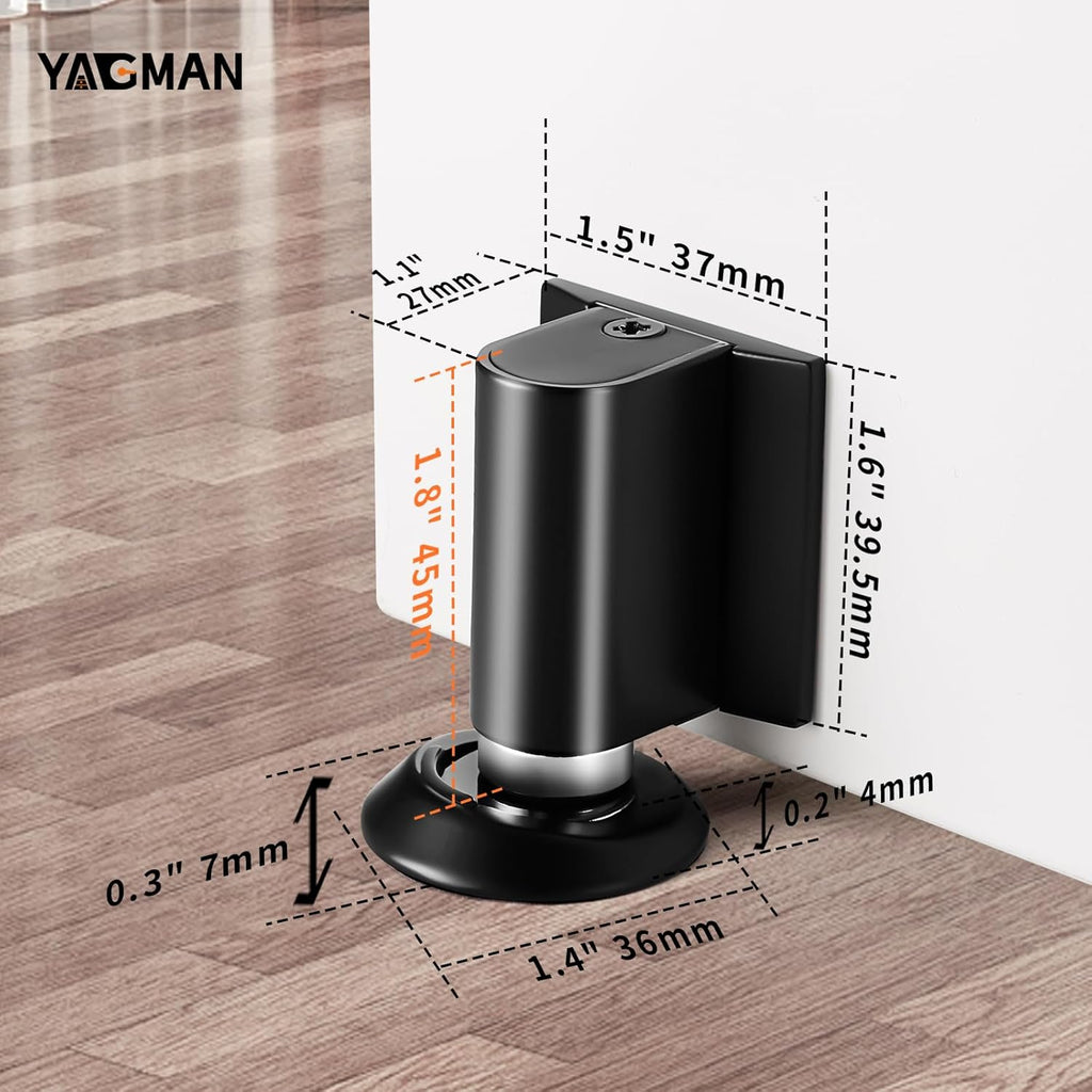 3 Pack Magnetic Door Stoppers Retractable Bottom of Door Holder No Drilling Mount Floor Door Stop with Screws and Adhesive Catch Door Keep Door Open Matte Black MB-3