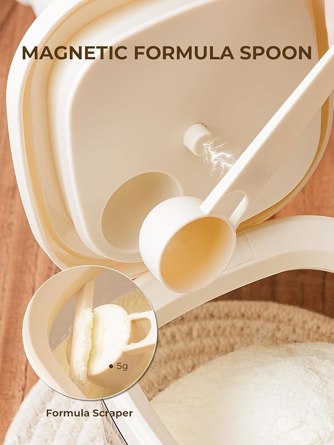 Travel Formula Container, 800ml BPA-Free Baby Formula Dispenser On The Go with Flip Top Lid, Magnetic Spoon & Date Marker, 13OZ, 0.84LB, 380g, Brown