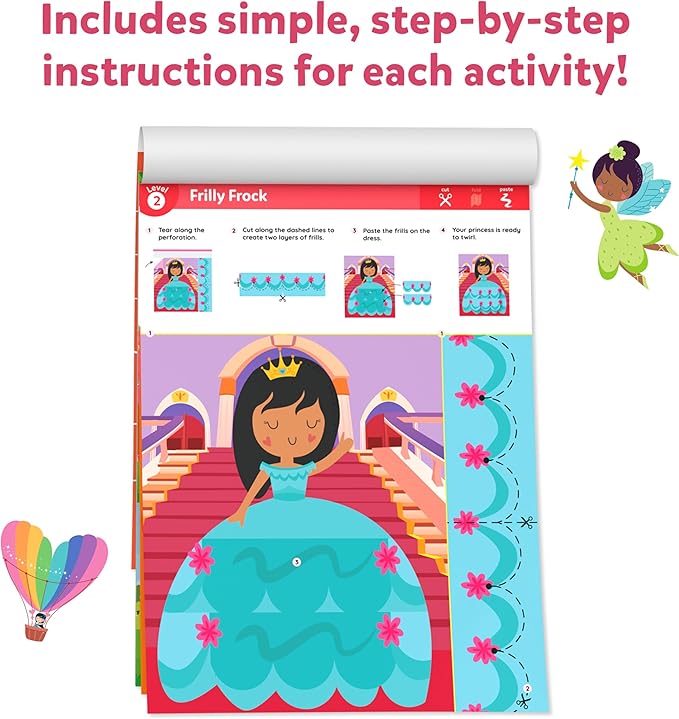Skillmatics Scissor Skills Activity Book - Snip Snip Unicorns & Princesses, Stocking Stuffers, 25 Fun Cutting Activities, 2 Child-Safe Scissors, Felt Craft Kit, Christmas Gifts for Ages 3, 4, 5, 6, 7