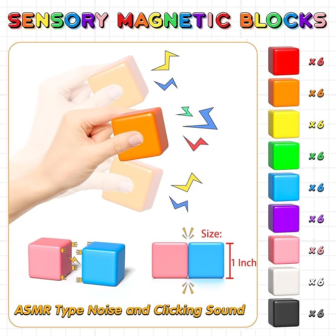 54 PCS Magnetic Blocks, Magnetic Building Blocks for Toddlers 3+, Montessori Toys, Magnet Cubes, Preschool STEM Educational Sensory Magnet Toys for Kids Ages 3-5 Year Old Boys and Girls