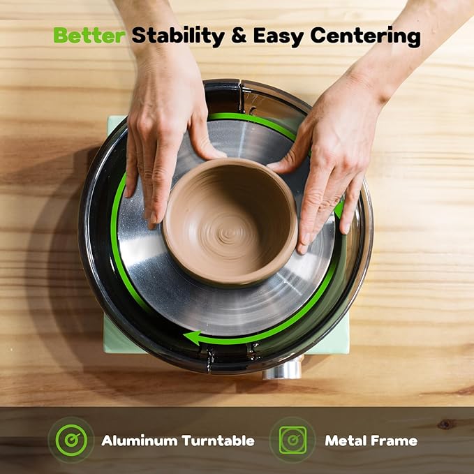 Alldeer Mini Pottery Wheel Kit - 6" Turntable Two-Way Rotation Clay Wheel, Metal Frame, Removable Splash Tray Ceramic Making Kit with 18PCS Sculpting Tools, Pottery DIY Machine for Kids and Beginners