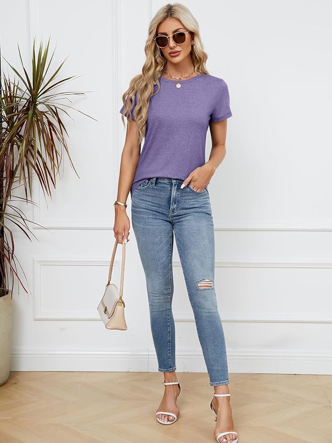 Soft Short Sleeve Shirts for Women, Crew Neck T Shirts for Women Loose Fitting Lightweight Top Basic Tee Shirt