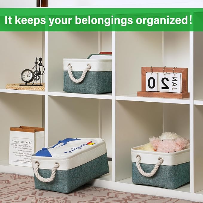 Bidtakay Small Storage Baskets for Shelves 3 Pack Fabric Storage Bins for Organizing Linen Collapsible Organizer for Closet-Deep Green