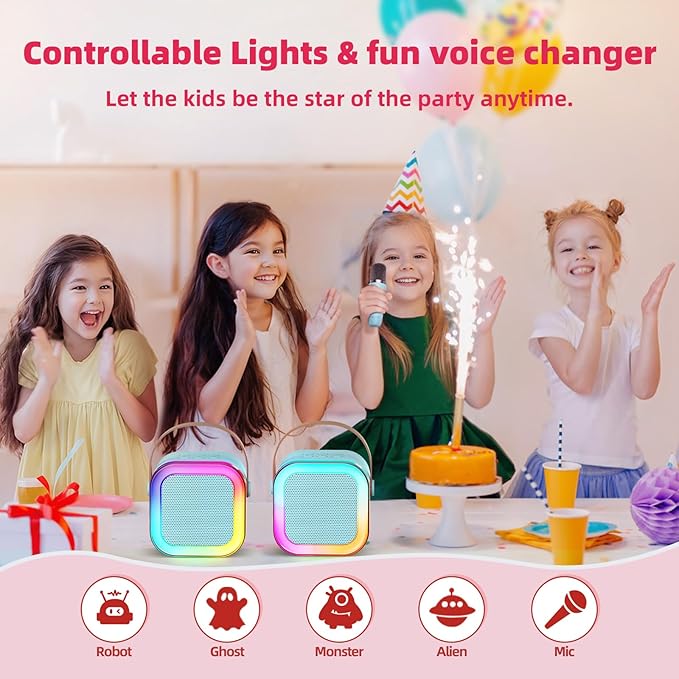 Kinglucky Mini Karaoke Machine for Kids, 2025 TOP Birthday Gifts Ideas for 3-12 Year Old Girls, Christmas Party Gifts Kids' Personal Video Players Accessories with 2 Wireless Microphones - Blue