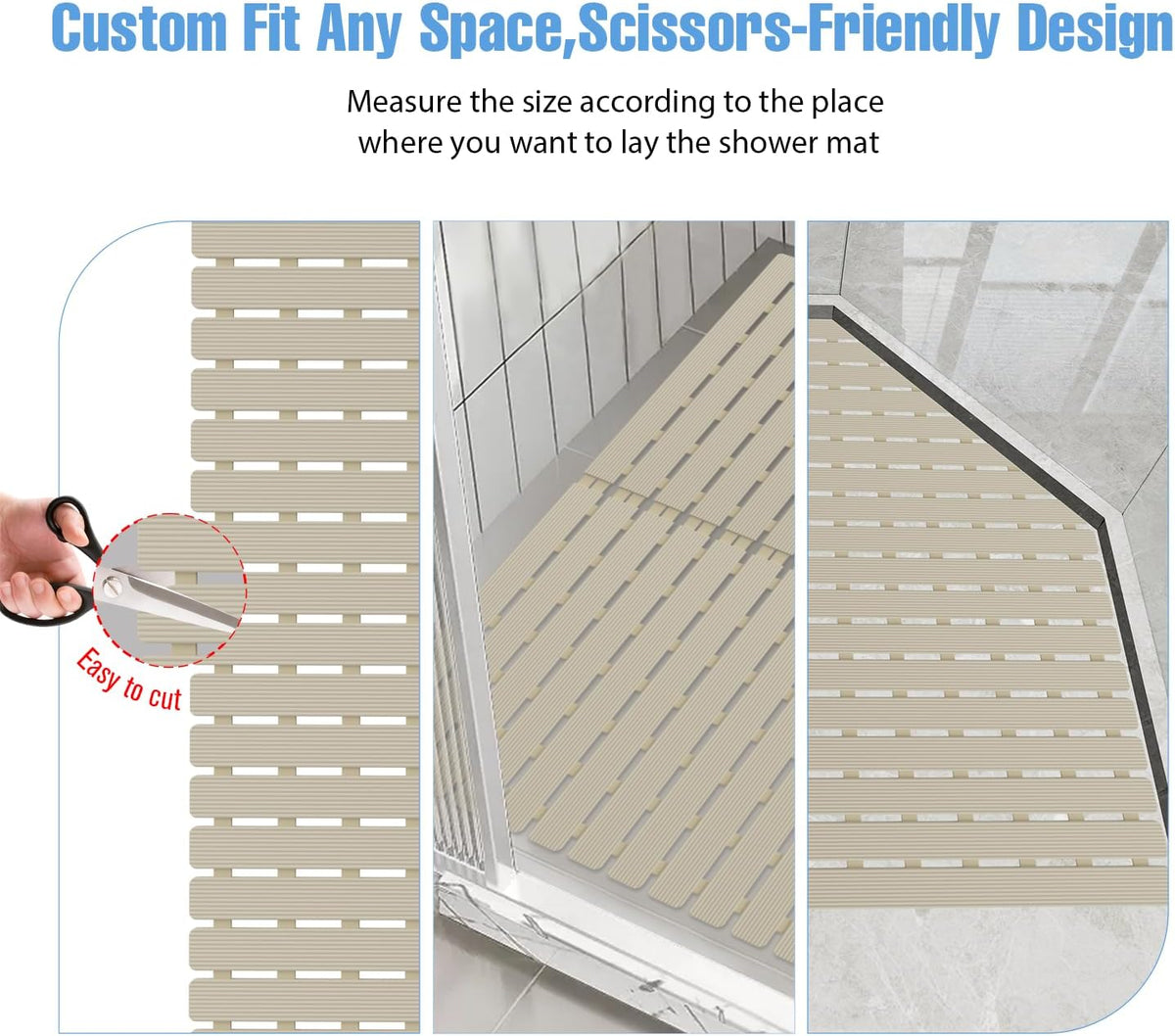 Shower Mat Non-Slip Bath Mat for Tub Floor & Stall with 200+ Suction Cups & Drain Holes, Quick Dry Machine Washable Bathtub Mat, Safe for Elderly& Baby, Bathroom Essentials 24x24 Inch (Light Brown)
