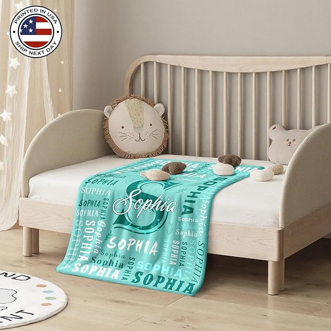 Ship Next Day, Custom Blanket with Name - Printed in USA, Personalized Baby Blankets for Girls, Ultra-Soft Cozy Fleece Blankets, Christmas Birthday Gifts for Boys & Girls Kids Teen Girl