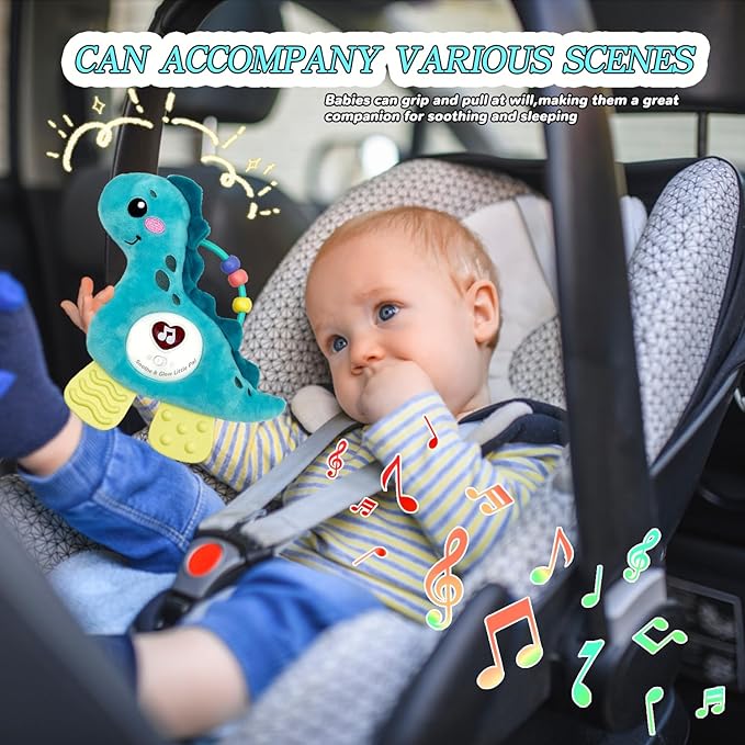 Baby Musical Activity Soft Toys with Sound & Light, Sensory Toys for Infant Developmental with Teether, Rattle and Textures, Soft Plush Toy for Newborn Gift 6 to 12 Months (Blue Dinosaur)