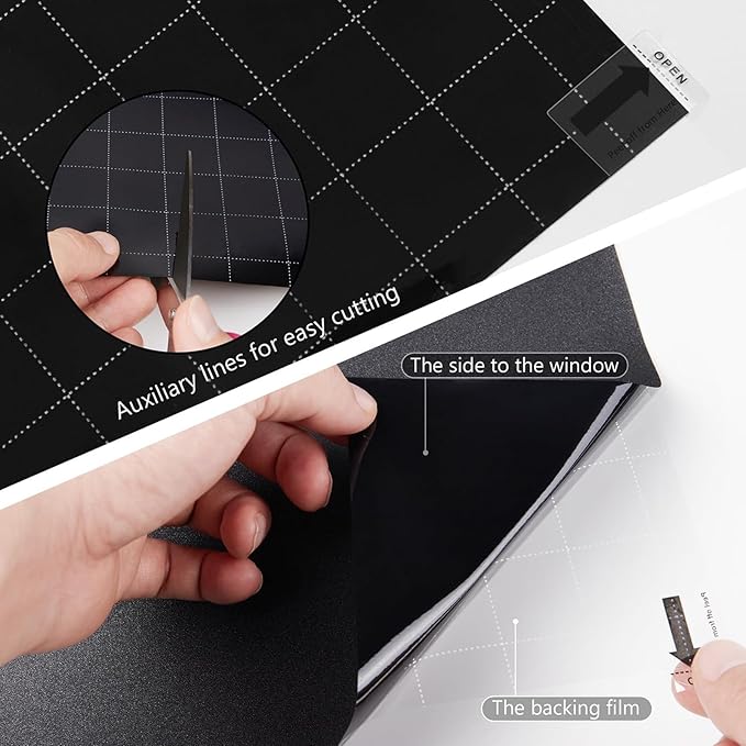 Kromapolis Blackout Window Privacy Film Total Light Blocking Room Darkening Window Covering, Removable Static Cling Frosted Glass Tint, Non-Adhesive, Black 45.2'' x 78.7''