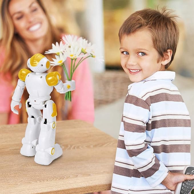 KingsDragon RC Robot Toys for Kids, Gesture & Sensing Programmable Remote Control Smart Robot for Age 3 4 5 6 7 8 Year Old Boys Girls Birthday Gift Present,Yellow