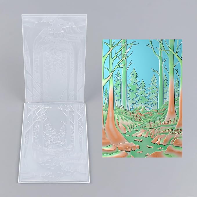 BAOFALI 3D Embossing Folder for Card Making,Deep Forest, Trees Texture Plastic Texture Fades Embossing Folder Template for Scrapbooking Cardstock Album DIY Decoration Paper Crafting 6.3x4.5inch
