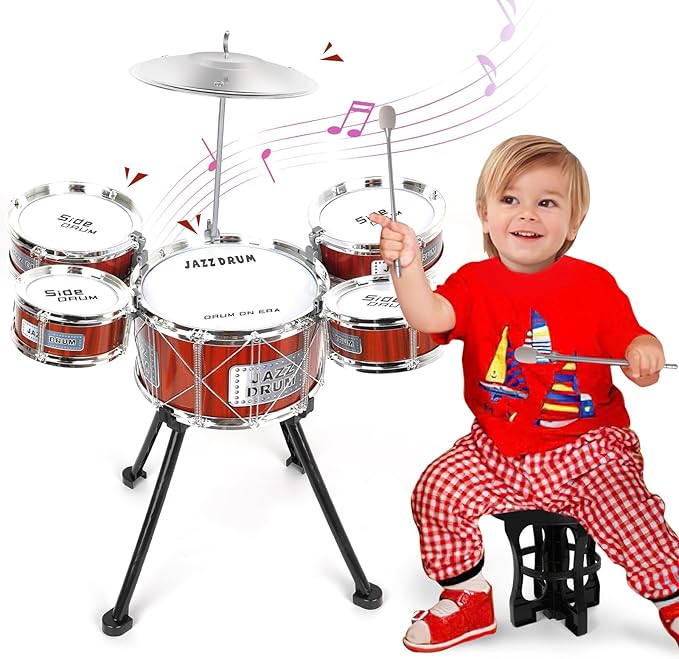 TWFRIC Toy Drum Kit for Kids 3-5 Upgraded Toddler Rock Drum Set with 5 Drums Musical Instrument Toys for 3 4 5 Year Old Boys Girls Gifts 4-6