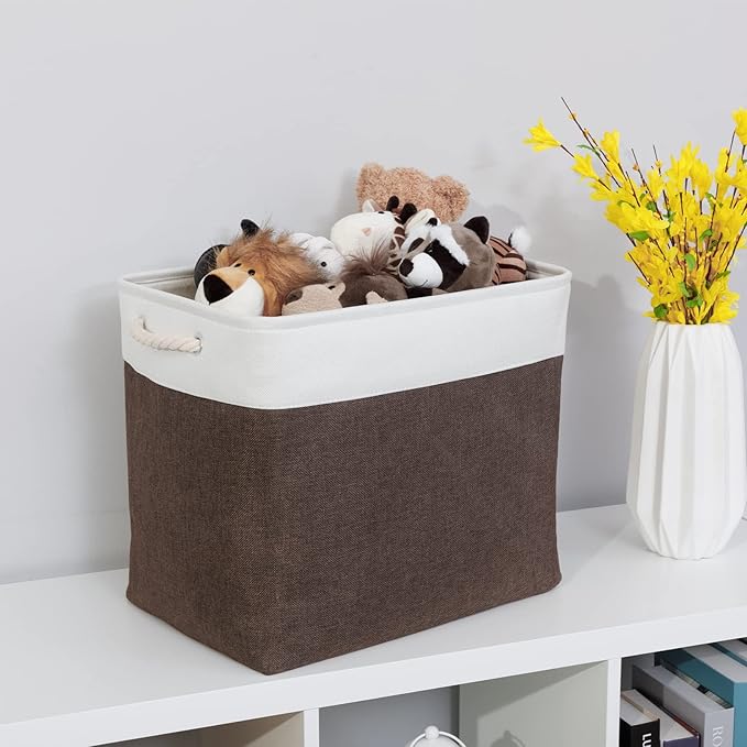 Bidtakay Baskets for Organizing Set of 2 Extra Large Fabric Storage Bins 17x12x15 in Collapsible Laundry Baskets Blanket Basket with Soft Handles Rustic Decorative Stair Basket Dog Toy Bins