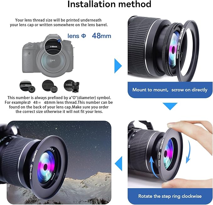 48mm Lens to 52mm Camera Lens Adapter,48mm to 52mm Filter Step up Ring Adapter Ring,Compatible All 52mm Filter Accessory
