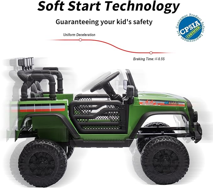 4WD Kids Ride on Car Truck, 12V 7Ah Kids Electric Vehicles Car Ride on Toy w/Remote Control - Army Green