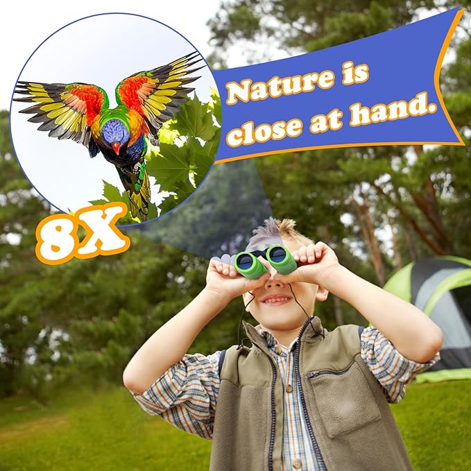Obuby Real Binoculars for Kids Gifts for 3-12 Years Boys Girls 8x21 High-Resolution Optics Compact Toy Binocular for Bird Watching,Travel, Camping