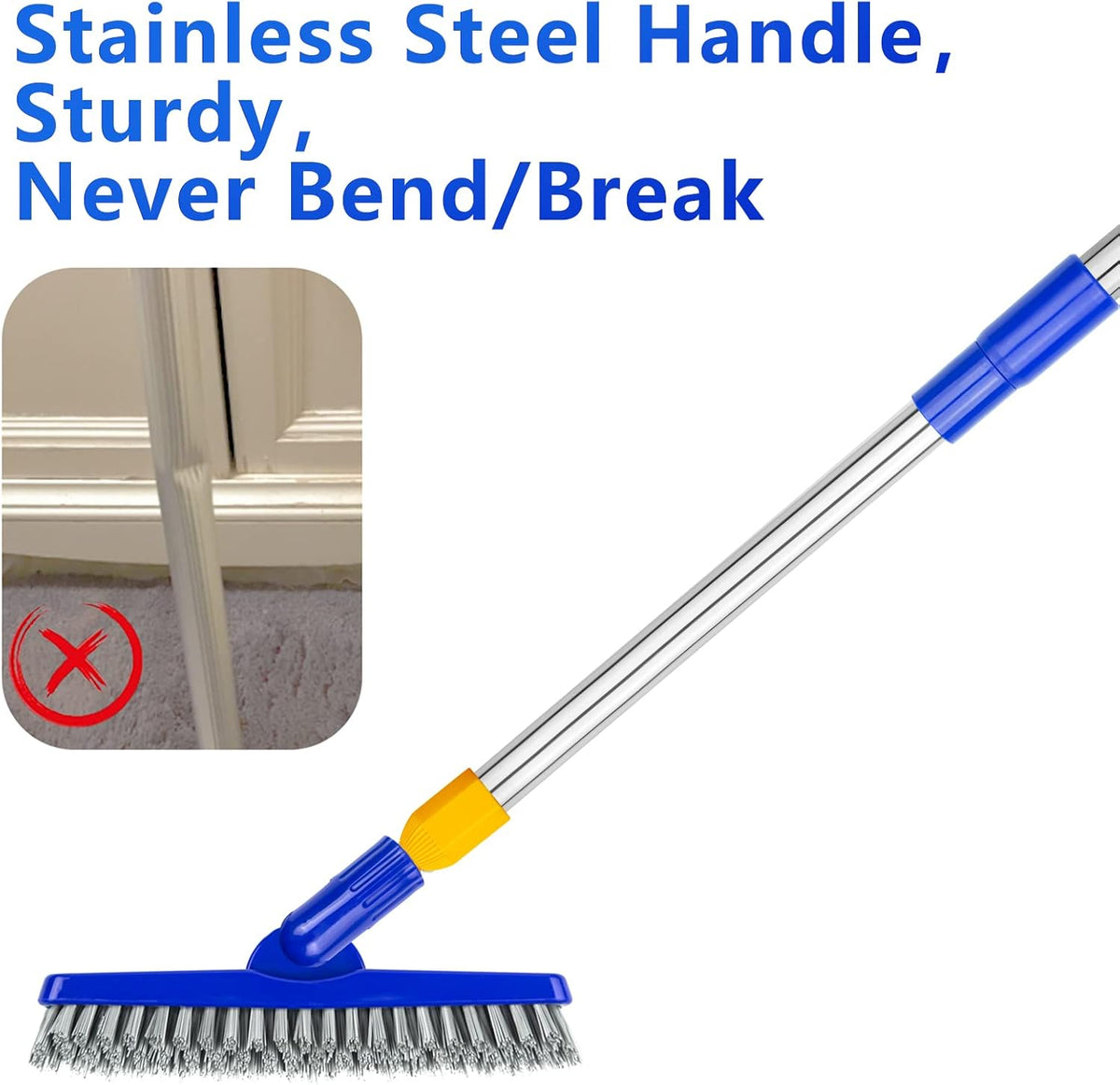 ITTAHO 2 Pack Grout Brush with Long Handle, 56.5'' Swivel Grout Cleaning Brush,V-Shape Grout Scrub Brush, Extendable Handle Grout Cleaner Brush for Tile Floors，Bathroom,Baseboard,Shower,Corner