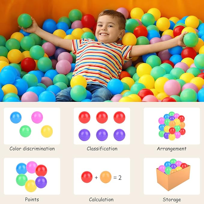 Vanland Ball Pit Balls for Baby and Toddler Phthalate Free BPA Free Crush Proof Plastic - Multicolored Pit Balls in Reusable Play Toys for Kids with Storage Bag