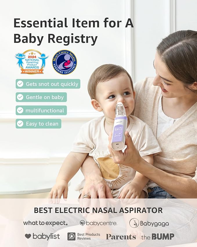 GROWNSY Nasal Aspirator for Baby with 2 Larger Suction Chambers and 6 Food-Grade Soft Silicone Tips, Purple