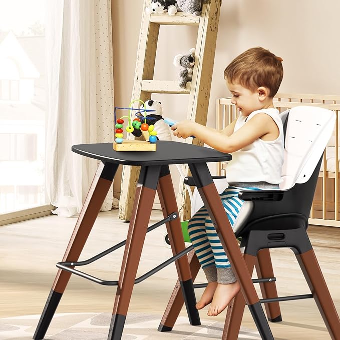 8 in 1 Highchair, Convertible Wooden Baby High Chair with Tray, Adjustable High Chair for Babies and Toddlers, Easy to Clean, Grow with Family|Booster|Learning Table|High Stool