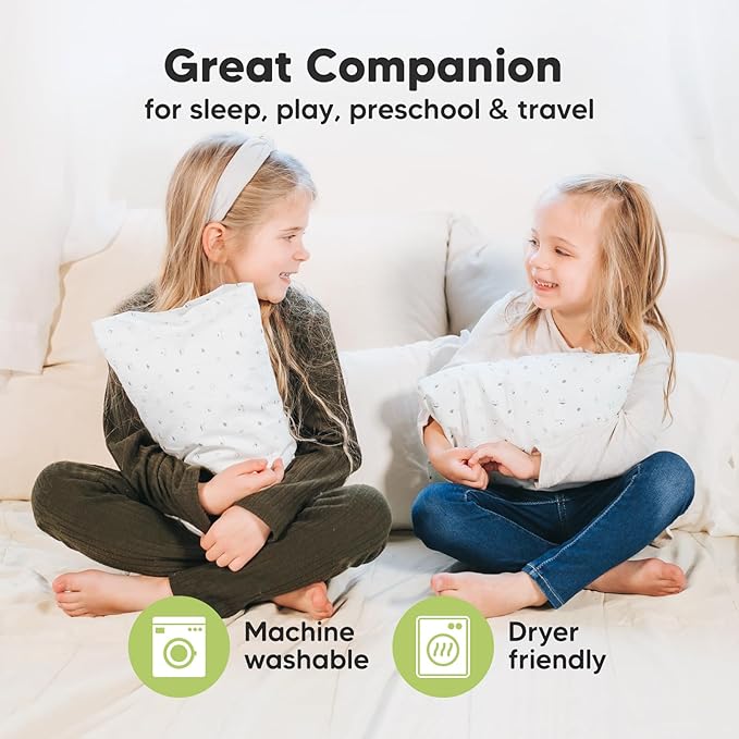 Mini Toddler Pillow with Pillowcase - 9x13 My Little Dreamy Travel Kids Pillow for Sleeping, Toddler Bed, Small, Tiny, Organic Cotton Pillowcase, Soft & Breathable, Kids 2-4 Years Old(Bumble Bear)