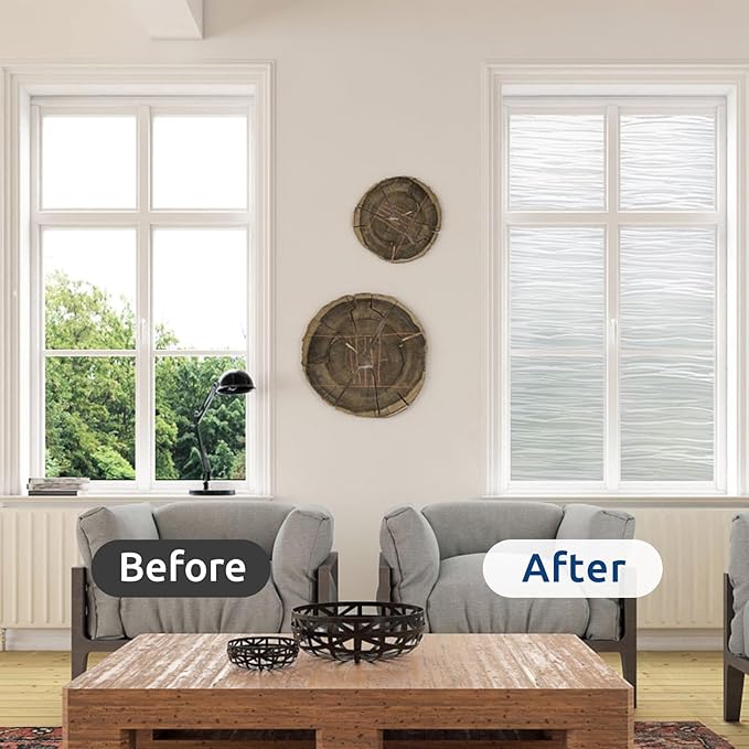 rabbitgoo Window Privacy Film Frosted Glass Film Removable Vinyl Door Coverings UV Blocking Decorative Static Cling Non-Adhesive Window Clings Sticker for Home Decor, 29.5 x 157.4 Inches