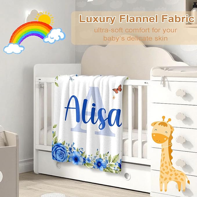 Ship Next Day, Personalized Baby Blanket – Printed in USA, Custom Baby Blanket for Boys & Girls, Baby Blanket with Name, Baby Shower, Easter, Christmas, Birthday Newborn & Toddler Gifts, Baby Gifts