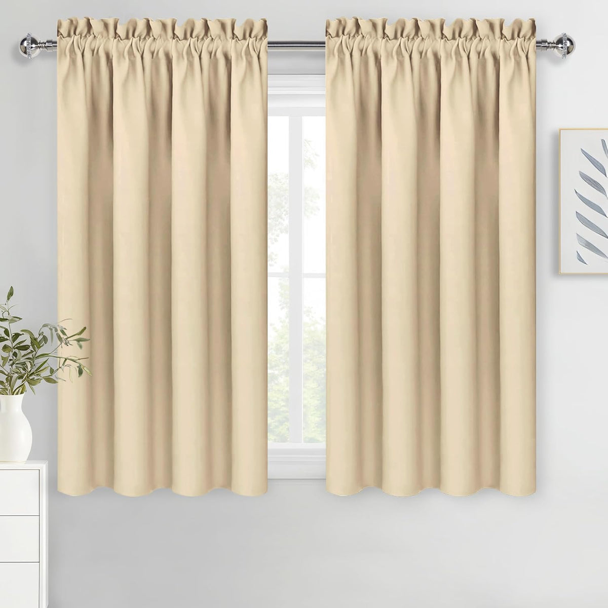 DWCN Beige Blackout Curtains for Bedroom – Rod Pocket Thermal Insulated Energy Saving Drapes for Living Room and Bedroom, W 42 x L 54 Inch, 2 Panels