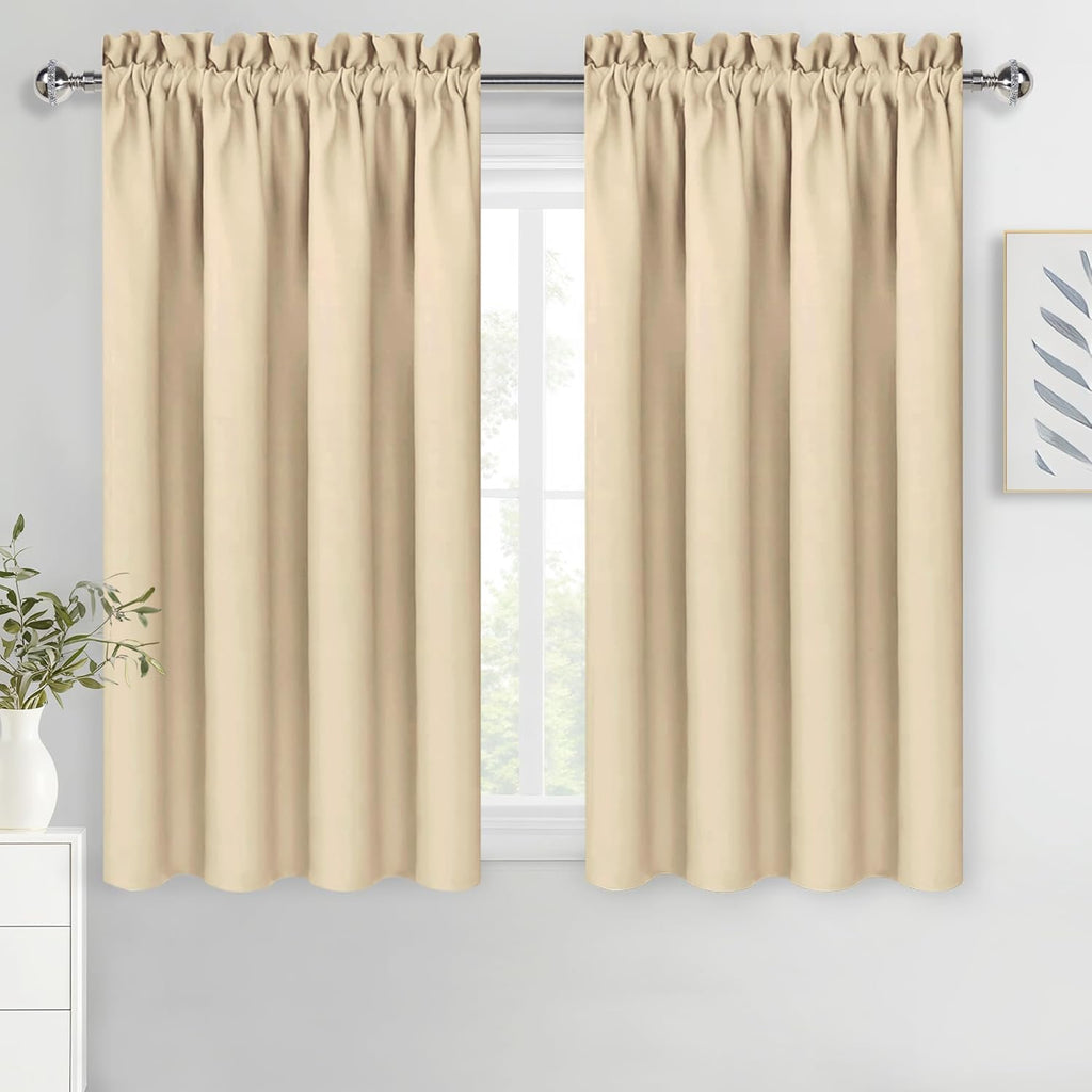 DWCN Blackout Curtains Room Darkening Thermal Insulated Bedroom Curtains Window Curtain Panels, 52 x 45 inches Long, Set of 2 Beige Rod Pocket Drapes
