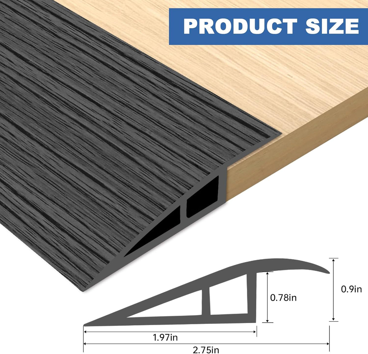 Vinyl Door Threshold Flooring Transition Strip Self Adhesive Carpet Edging Strip for Laminate Doorway Edge Threshold from 3/5" to 4/5" (Dark Gray Wood Grain, 6.6 Ft)
