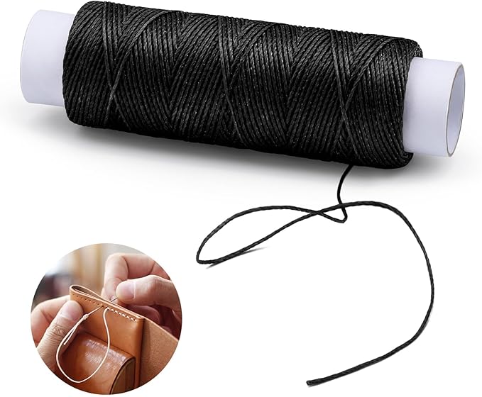 0.55 mm 54 Yards Leather Thread for Sewing, Round Waxed Thread for Stitching, Bookbinding, Bracelet, Braiding (Black)