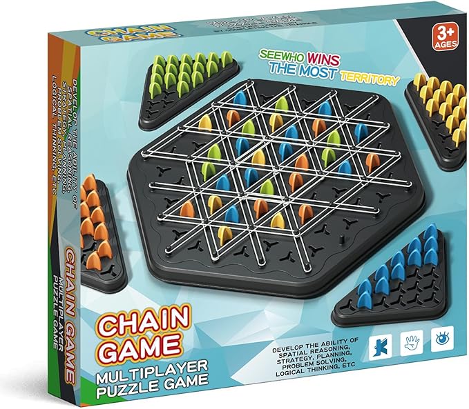 Chain Triangle Chess Game, Geometric Chess Game, Board Games for Family Night, Family Games for Kids and Adults, 2 to 4 Players