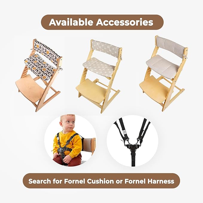 FORNEL Scandinavian Wooden High Chair | The Adjustable Grow-with-Me Chair, A Smart Alternative to Stokke | Perfect for Modern, Minimalist Kitchens (Natural & White)
