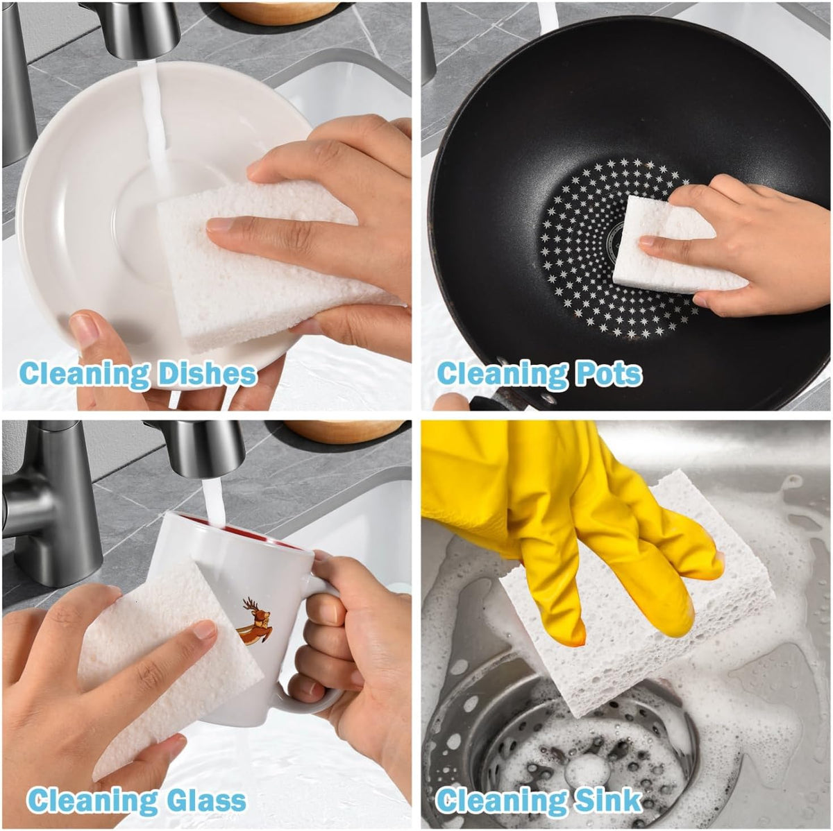 YoleShy White Sponges Kitchen 10 Pack Natural Compressed Cellulose Sponges for Dishes Non Scratch for Household Cookware Bathroom Cars Soft Super Absorbent Reusable