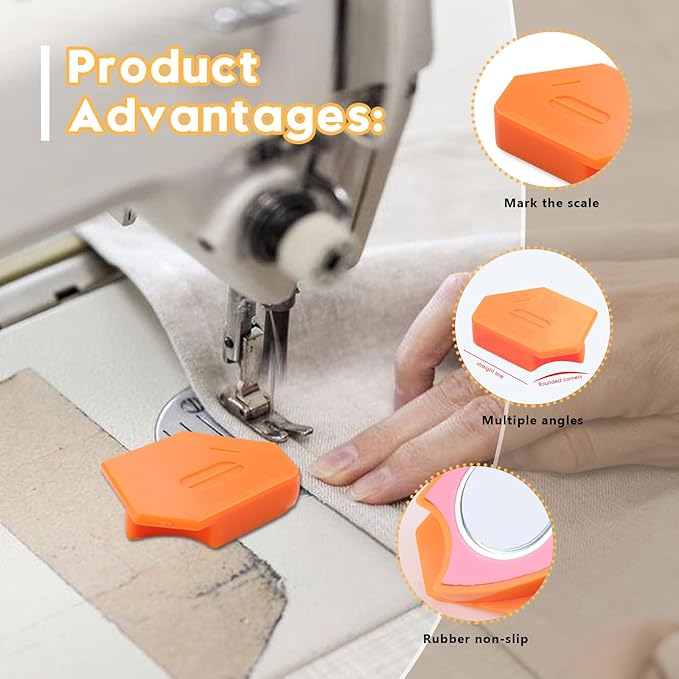 Pcmursal 4 Pieces Magnetic Seam Guide for Sewing Machine, Upgraded Multi-Purpose Tool Polygonal Magnetic Seam Guide with Scale, Sewing Supplies and Accessories (Orange)