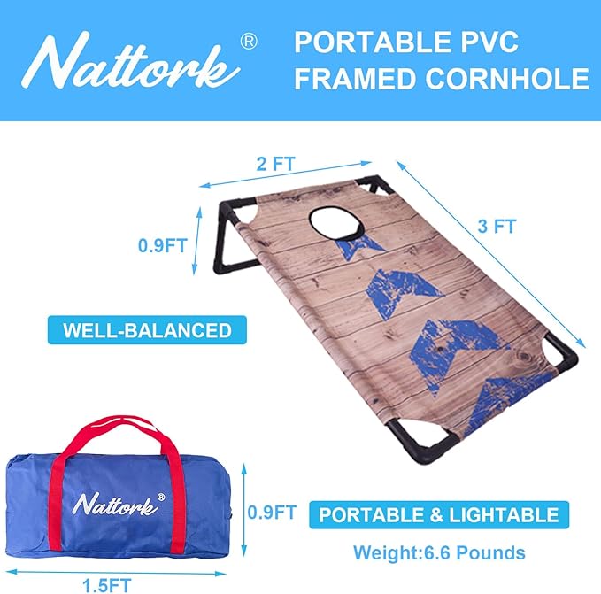 Portable Cornhole Set with 2 Collapsible Cornhole Boards, 8 Cornhole Bean Bags and Carrying Case for Yard Toss Game, Indoor Outdoor Camping Games for Adults Family (3 x 2-feet)