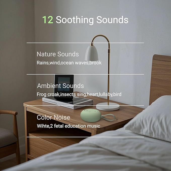 Portable Baby Sound Machine [White Noise for Babies Kids Adults][Sleep Soother][Timer Function][12 Soothing Sounds] 15 Hours Battery Life, Registry Gift,Shower,Clips on Baby Stroller.Mint