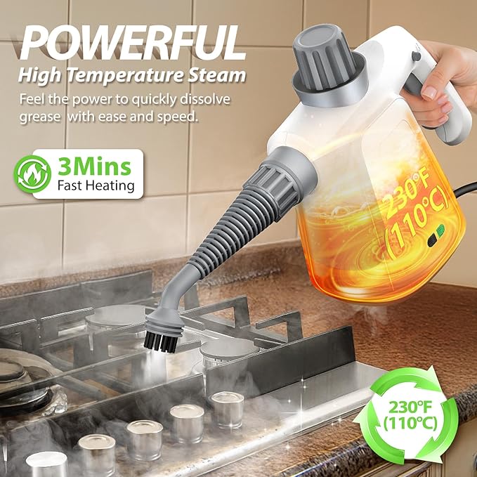 Steam Cleaner, 15.2OZ Hands-free Steamer for Cleaning with 14PCS Accessories & Safety Lock, Chemical-Free Pressurized Handheld Steam Cleaner for Home, Car, Furniture, Grease, Grout, Floor
