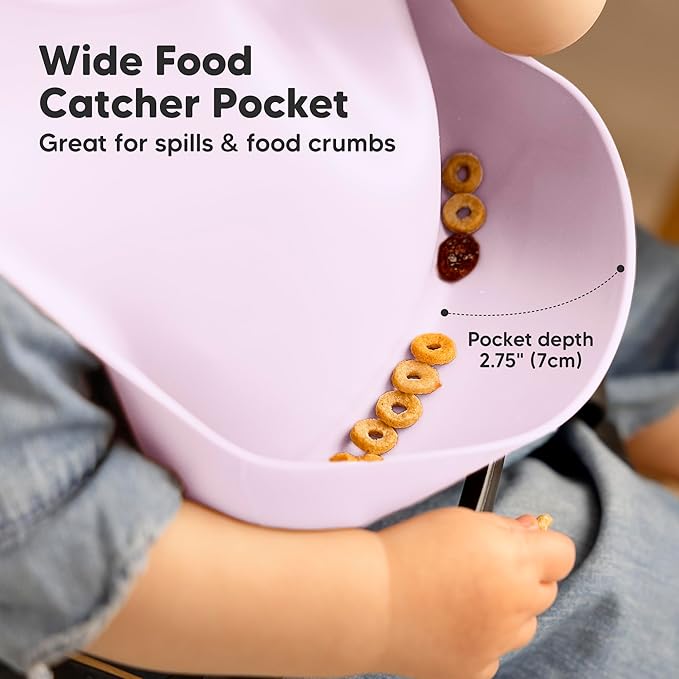 KeaBabies 2-Pack Silicone Baby Bibs for Eating - Sturdy Food-Grade Silicone Bibs for Babies Girl, Boy, Large Food Catcher, Clean & Put On Easily, Waterproof Toddler Feeding Essentials (Amethyst)