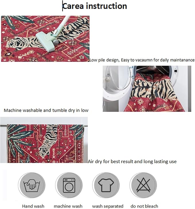 Tribal Rugs Washable Summer Tropical 3x5 Throw Carpet Wine Red Traditional Boho Vintage Oriental Rug for Bedroom Kitchen Living Room Indoor Entryway