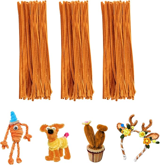 Brown Pipe Cleaners, 300pcs Tan Chenille Stems, Craft Supplies for DIY Arts, Kids Games & Gifts