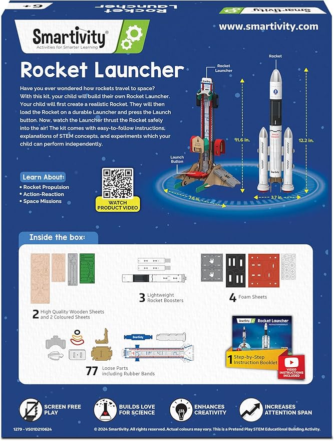 Smartivity Rocket Launcher STEM Kit for Kids 6,7,8,9,10,11,12 Years Old | Build Your Own Rocket and Launcher | Birthday Gift for Smart Kids | DIY Science Toy for Boys & Girls 6-12 Years