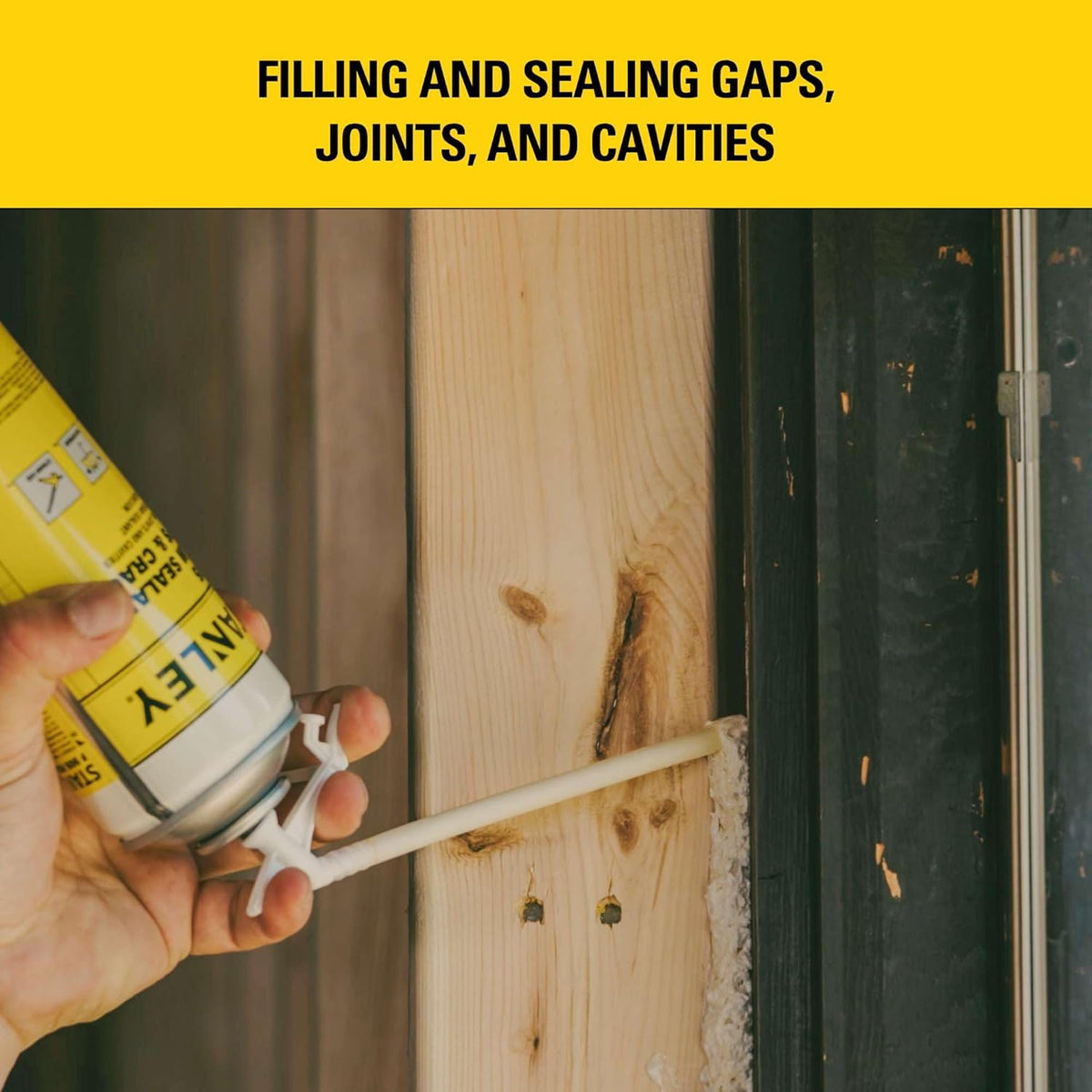 Stanley F905 Gaps & Cracks Sealant (12x12 Oz.) – Polyurethane Spray Foam Insulation for Window & Door, Waterproof Gap Filler, Low Expansion Foam for Indoor & Outdoor Use | Straw Use | 12 Oz. 12 Pack