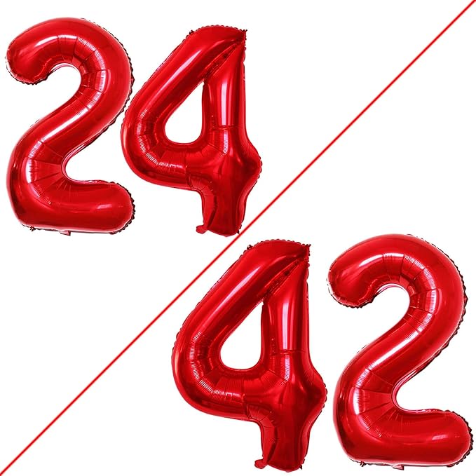 GOER Number 24 Balloons for 24th Birthday Party Decorations,42 Inch Jumbo Foil Helium 42 Balloons for 42nd Birthday Party Decoration (Red)
